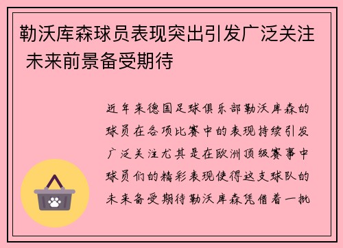 勒沃库森球员表现突出引发广泛关注 未来前景备受期待