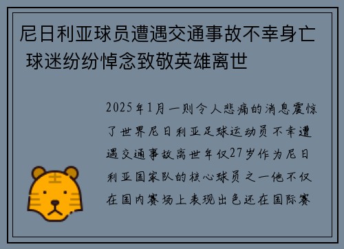 尼日利亚球员遭遇交通事故不幸身亡 球迷纷纷悼念致敬英雄离世